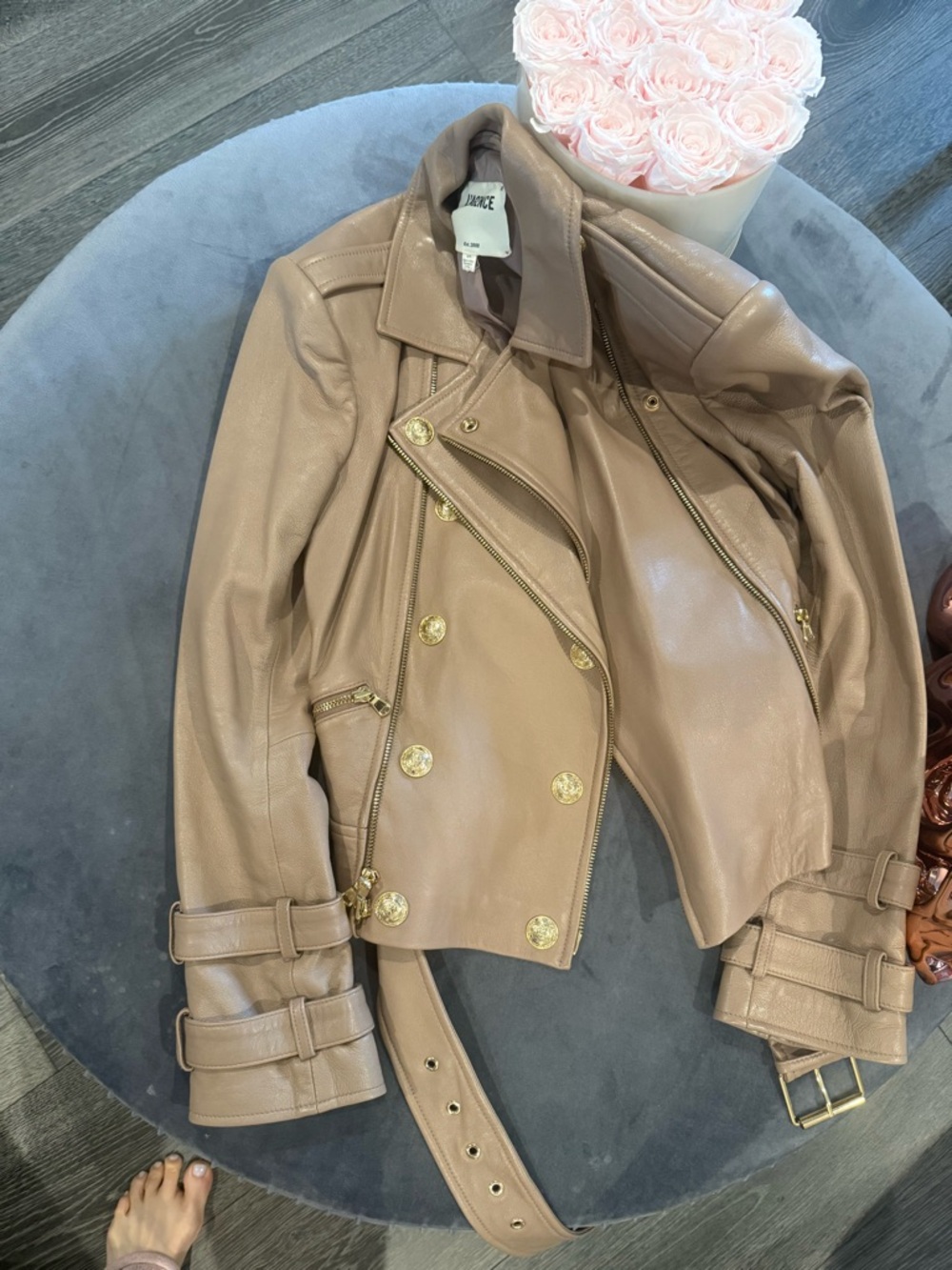 L'AGENCE Billy Belted  Leather Moto Jacket with Gold Hardware - Picture 5 of 5